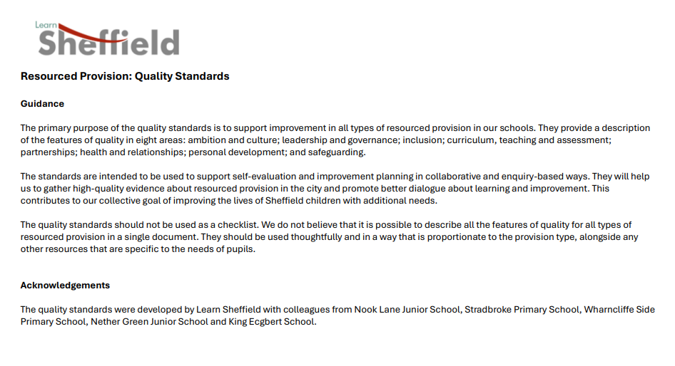 Resourced Provision: Quality Standards